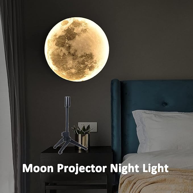 Upgraded Non-Fade Moon Projector Night Light, USB Powered Moon Lamp with 3 Lighting Colors, Brightness Adjustable Atmosphere Night Light Projector, Gift for Kids Couples Wall Ceiling Decor