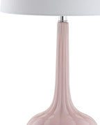 JONATHAN Y 28.5" Pink Glass Teardrop LED Table Lamp Set of 2 for Living Room Bedroom Nightstand, White Linen Shade Modern Transitional Bedside Desk Lamp JYL1079A-SET2
