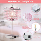 Luvkczc Set of 2 Bedside Pink Crystal Table Lamp, Touch Control Crystal Lamp, Dimmable Lamp for Bedroom, Girl Living Room, 6W B11 Bulb Included