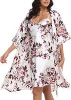 Women's Satin Robe Sets 2 Piece Nightgown Silk Pajama Sexy Floral Lingerie Lace Cami Sleepwear Night Robes