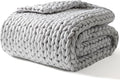 YnM Weighted Blanket, Handmade Chunky Yarn Knitted Design, Soft and Cozy, Temperature Regulating and Breathable, Machine Washable Throw for Sleep or Home Decor (Silver Grey, 80x87 Inch, 25lbs)