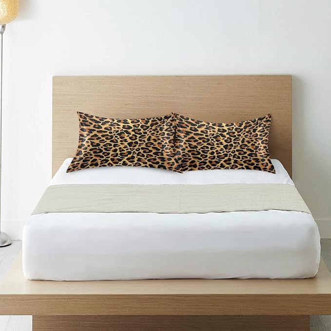 Satin Pillowcase for Hair and Skin, Leopard Print Silk Pillowcase Soft and Cozy Body Pillow Covers, King Size Satin Pillow Cases with Envelope Closure(20x40 Inch), 1PC