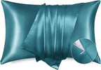 Bedsure Satin Pillowcase with Zipper, Similar to Silk Pillow Cases 2 Pack, Silky & Soft Satin Pillow Cases Standard Size for Hair and Skin, Teal Pillow Covers, Gifts for Women Men, 20x26 Inches