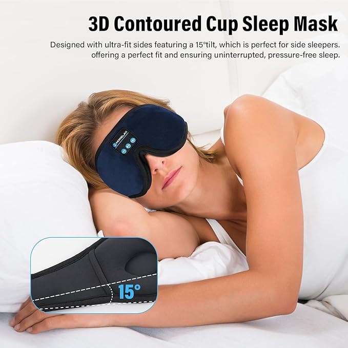 Sleep Mask with Bluetooth Headphones, 3D Sleep Mask Wireless Music Eye Mask for Sleeping Side/Back Sleepers Sleep Headphones Gift (Azure)
