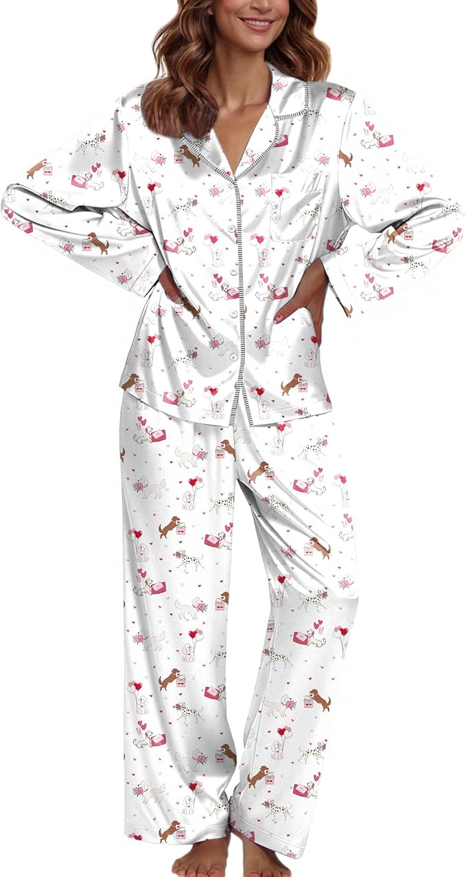 Ekouaer Pajamas For Women Set Silk Pjs 2 Piece Satin Sleepwear Long Sleeve Button Down Lounge Sets With Pant
