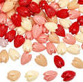 100Pcs 9x11mm 4 Colors Pikake Flower Beads 3D Floral Beads Summer Colorful Artificial Red Carved Jasmine Synthetic Coral Smooth Spacers Findings for Jewelry Making Bracelets Necklaces Adults