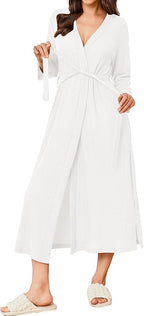 Ekouaer Women's Robe Long Waffle Knit Bathrobe Lightweight Soft Kimono Robes Loungewear S-XXL