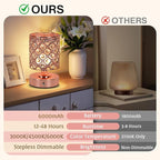 TOBUSA Crystal Cordless Table Lamp Rechargeable, Portable 6000mAh Battery Operated Lamp with 3 Color Temps & Stepless Dimming, Bedside Touch Small Desk Lamp, Rose Gold LED Night Light for Bedroom Bar
