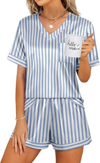 WIHOLL Silk Pajamas for Women Short Sleeve Sleepwear Soft Lounge Sets 2 Piece Satin Pjs