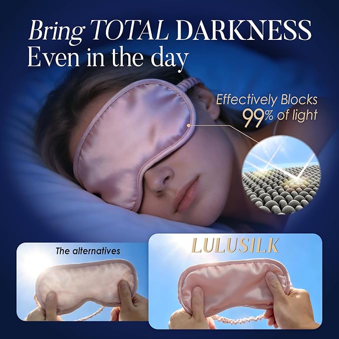 LULUSILK Mulberry Silk Sleep Eye Mask Blindfold with Elastic Strap Headband, Soft Eye Cover Eyeshade for Night Sleeping, Travel, Nap (Navy Blue)