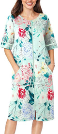 Ekouaer Women Zipper Robe Short Sleeve Duster Housecoat Short Bathrobes Zip Front Nightgown with Pockets S-3XL