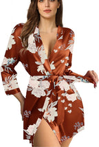 WJing Yi Jia Womens Satin Kimono Robe Silky Robes Floral Bathrobe Bride Bridesmaid Wedding Bridal Dressing Gown Loungewear