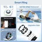 Smart Ring for Women Men, Health Fitness Tracker Ring with Heart Rate/Sleep Tracker/Blood Oxygen/HRV/Stress/Calorie/Steps, IP68 Waterproof for iOS & Android, No APP Fees(Black,6#)