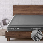 MR&HM Satin Bed Sheets, Full Size Sheets Set, 4 Pcs Silky Bedding Set with 15 Inches Deep Pocket for Mattress (Full, Dark Grey Striped)