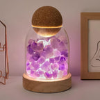 Runyangshi Amethyst Bud Night Lamp 6.3" Natural Healing Crystal Aroma Stone Diffuser Bedside Lamp USB Port 3 Colours Dimming Mode Bedroom Lamp Home Decor