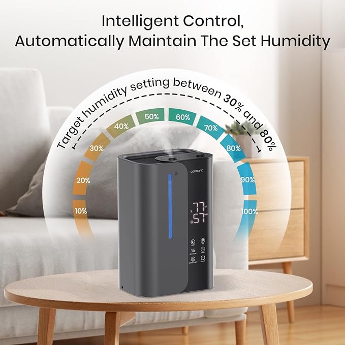 OGACFO 5L Smart Air Humidifiers for Bedroom with Essential Oils, Top Fill 50H Runtime Cool Mist Large Humidifiers for Home Bedroom Nursery, 28 dB Quiet Humidifier for Baby & Plants