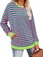 Magritta Women's Long Sleeve Leopard Color Block Tunic Comfy Crewneck T Shirt Tops Black XL