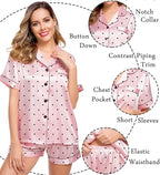 LecGee Womens Silk Satin Pajamas Short Sleeve Loungewear Two-Piece Sleepwear Button-Down Pj Set