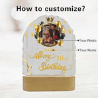 Customized Birthday Gifts Personalized Acrylic LED Night Light Lamp Plaque Custom Photo Name Age Birthday Gifts for Women Men(B-Black and Gold)