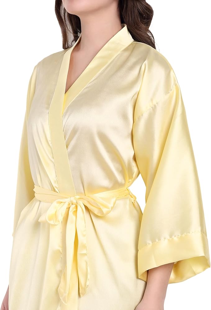 Silk Robes for Women Ankle Length Satin Kimono Robes with Belt Bridemaids Sleepwear Bachelorette Nightgown