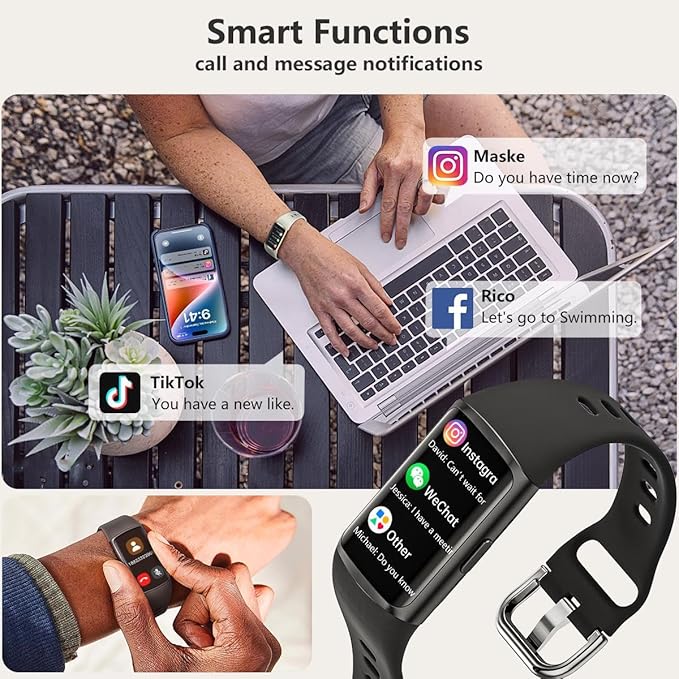 FITVII FINO 2 Slim Fitness Tracker, Smart Watch with Blood Oxygen, Sleep Monitor, 24/7 Heart Rate & Blood Pressure, IP68 Waterproof Health Activity Trackers with Calories Step Counter for Women Men