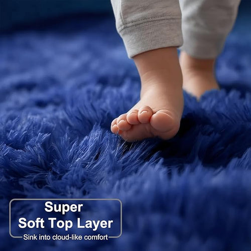 Amdrebio Navy Blue Area Rugs for Boys Bedroom, Fluffy Shag Furry Bedside Rug for Kids Room, Living Room Decor Aesthetic, Cute Throw Royal Dark Blue Carpet for Baby Nursery Office Dorm Playroom, 4x6