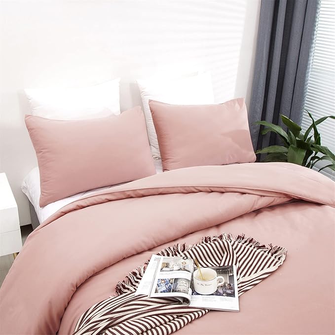 Cottonight Pink Comforter Set Full Blush Pink Bedding Set for Girls Women Mauve Quilts Blanket Solid Color Dusty Rose Comforter Set with 2 Pillowcases