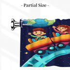 Children Riding Space-Themed Train, Night Sky Curtain Valance Peach Skin Velvet Printed Window Valance with Rod Pocket Light Filtering for Kitchen Bathroom 54x18in