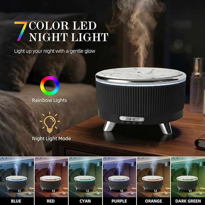 500ML Essential Oil Diffuser: Ultrasonic Aroma Diffuser with Remote Control for Spa Hotel Yoga Room - Humidifier for Bedroom with 7-Color Night Lights & Auto Shut-Off for Nursery/Women Home Relaxation