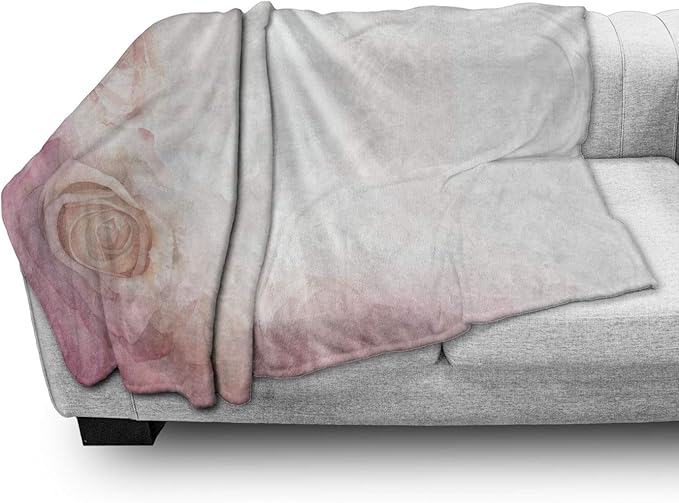 Lunarable Dusty Rose Throw Blanket, Fantasy Abstract Romantic Framework Delicate Blooms Retro Style Dreamlike, Flannel Fleece Accent Piece Soft Couch Cover for Adults, 50" x 60", Pale Pink White