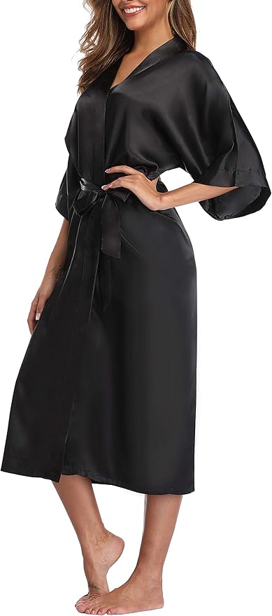 Womens Long Silky Robe Satin Kimono Robes Silk Bathrobe for Wedding Party Full Length Dressing Gown