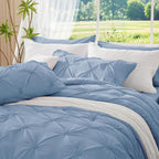 BEDELITE Cornflower Blue King Size Comforter Set - 3 Pieces Boho Pintuck Bedding Comforter Sets, Lightweight Soft & Warm King Bedding Set with 2 Pillowcases for All Season