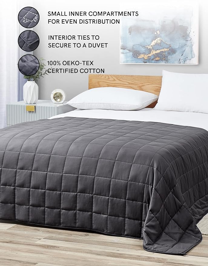 YnM Weighted Blanket — Heavy 100 Percent Oeko-Tex Certified Cotton Material with Premium Glass Beads (Dark Grey, 60''x80'' 15lbs), Suit for One Person(~140lb) Use on Queen/King Bed