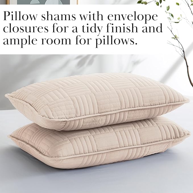 Southshore Fine Living, Inc. Oversized Quilt Bedding Set, Twin XL Bedspread Extra Long, 2-Piece with One Matching sham (68 in Wide x 98 in Long), Twin/Twin XL, Grid Taupe