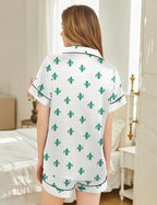Silk Pajamas for Women Short Sleeve Sleepwear Soft Button Down Loungewear 2 Piece Satin Pjs Shorts Set S-XXL