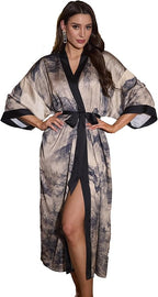 Kihnop Women's Floral Long Kimono Robe Long Satin Robe Long Silk Robe Ladies Kimonos Silky Bathrobe Cover Up, One Size
