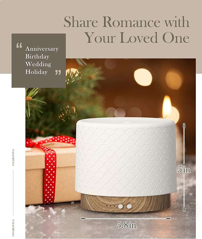 Essential Oil Diffuser -280ml Ceramic Diffuser for Large Room&Commercial Use, 2.4MHz Cool Mist Humidifier & Independent Decorative Light & Aromatherapy Diffuser,2 Mist,Timer,Auto-Off