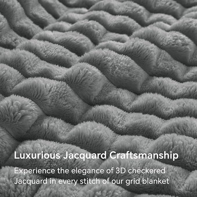BEDELITE Grey Throw Blanket for Couch and Bed- Super Soft and Warm 3D Checkered Fluffy Fuzzy Fleece Blanket, Luxurious Plush Cozy Blanket for Room Decor Fall and Winter, 90x90 inches, Queen Size