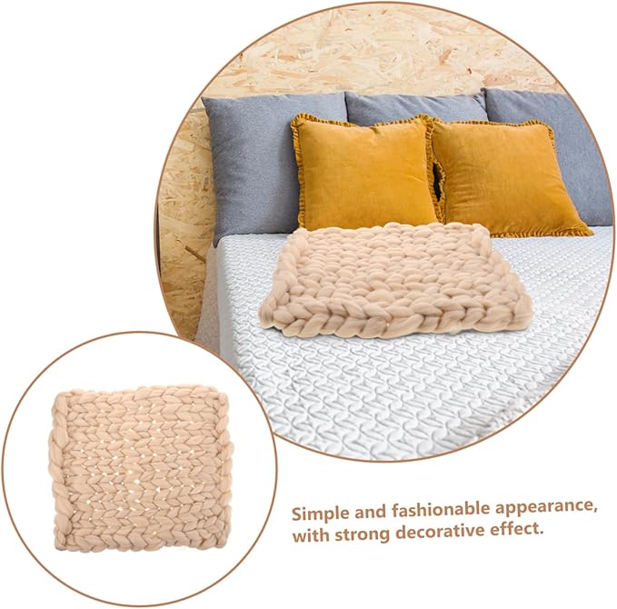 0.35kg Handmade Chunky Knit Throw Blanket Soft Cozy Large Breathable Knit for Sofa Chair Bed Stylish Nordic Design Beige