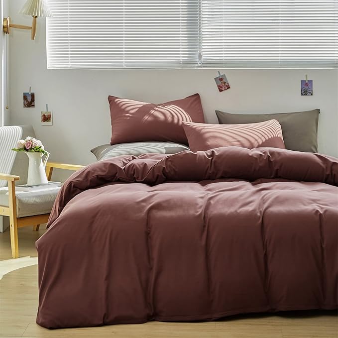 CLOTHKNOW Brick Red Queen Comforter Set 3Pcs Brownish Bedding Comforter Sets Dark Rust Comforter Rust Red Queen with 2 x Pillow Cases