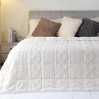 Cottonblue Jacquard Weighted Blanket 15lbs for Queen Ded - Ultra Soft, Cozy Comfort Sherpa Blanket for Relax and Sleep, Heavy Bed Blankets with Glass Beads, 60x80 in 17 lbs, Cream White