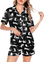 SWOMOG Satin Matching Pajamas Sets Couple Silk Button Down Nightwear Women & Men Short Sleeve Sleepwear 2 Pieces Loungewear