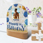 Customized Birthday Gifts Personalized Acrylic LED Night Light Lamp Plaque Custom Photo Name Age Birthday Gifts for Women Men(B-Blue and Gold)