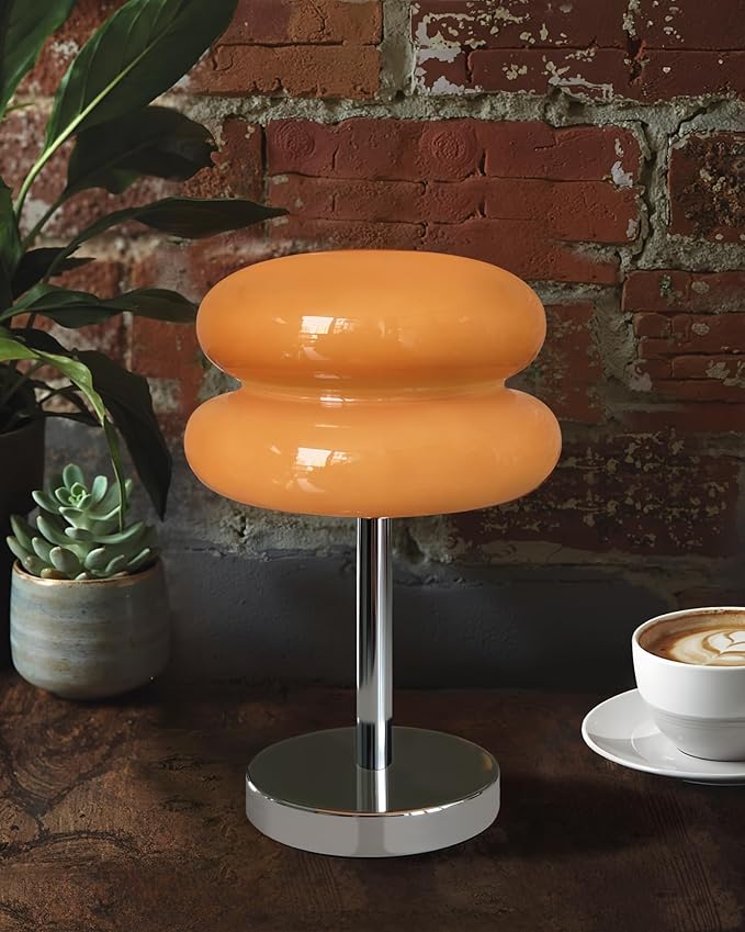 Mushroom Table Lamp for Bedroom, Cordless Mid Century Modern Lamp, Cute Egg Tart Small Night Light, 5000mAh Rechargeable Table Light for Living Room Nightstand Home Mushroom Decor Aesthetic (Copper)
