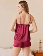 Ekouaer Silk Pajamas Set for Women Satin Camisole Sleepwear Lingerie V-Neck Cami Top and Shorts Pjs