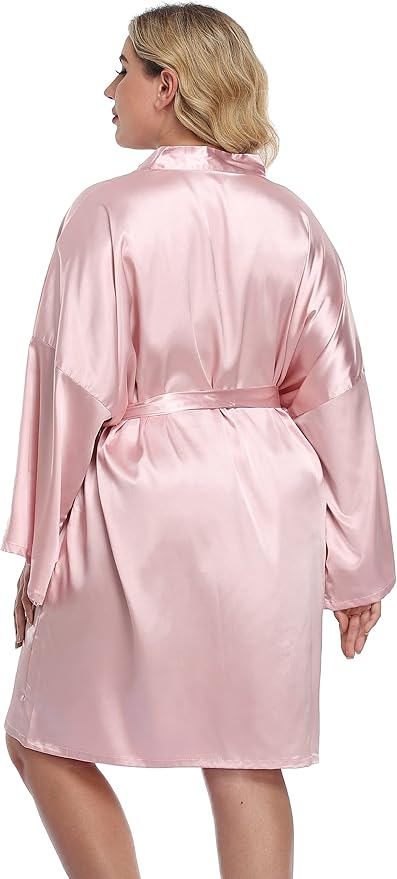 Women's Plus Size Satin Kimono Robes Short Silk Bathrobe Bridesmaid Wedding Party Nightgown Sleepwear