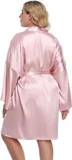 Women's Plus Size Satin Kimono Robes Short Silk Bathrobe Bridesmaid Wedding Party Nightgown Sleepwear