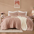 WRENSONGE Queen Comforter Set - 3 Pieces Dusty Pink Comforter Prewashed Soft Lightweight for All Seasons,Fluffy Down Alternative Comforters Queen Size with 2 Pillow Shams