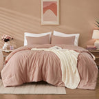 WRENSONGE King Size Comforter Set - 3 Pieces Dusty Pink Comforter Prewashed Soft Lightweight for All Seasons,Fluffy Down Alternative Comforter King Size with 2 Pillow Shams