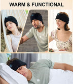 Ear Warmers, Sleep Headphones Bluetooth Beanie Headband, Wireless Ear Muffs Winter Headband with Ultra-Thin Speakers, Headphones for Side Sleepers, Thanksgiving for Women Men BlackGrey